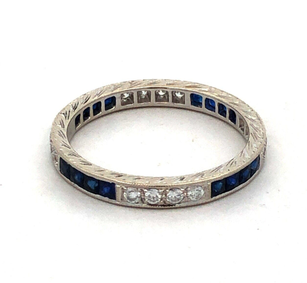 Designer BKC 14K White Gold Sapphire Diamond Wedding Anniversary Band Ring