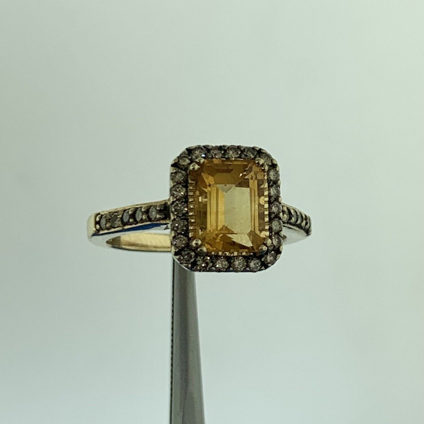 LeVian 14K Yellow Gold Radiant Cut Citrine Champagne Diamond Halo Ring