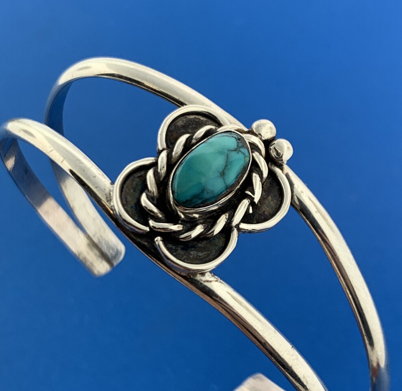 Native American Artisan 925 Sterling Silver Turquoise Butterfly Cuff Bracelet
