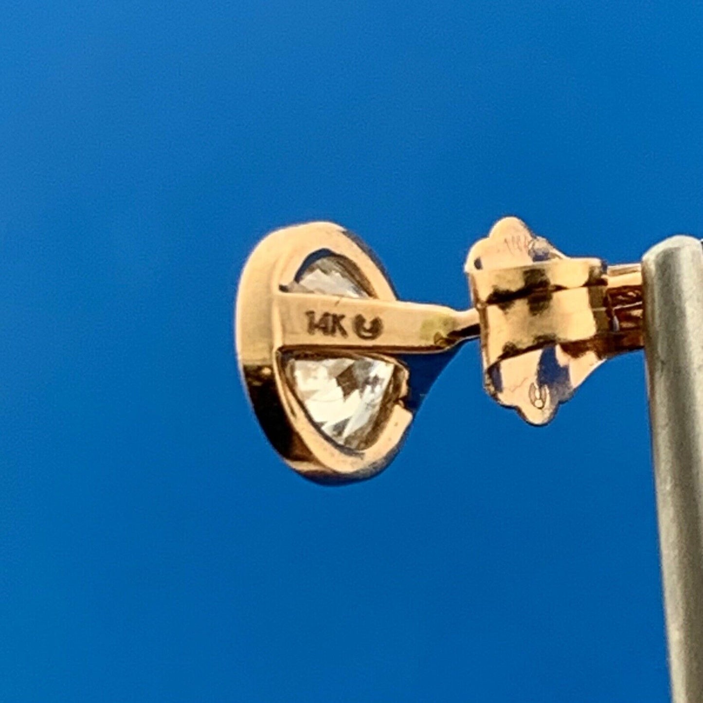 Gorgeous 14k Rose Gold Round Cut Diamond Friction Back Stud Earrings