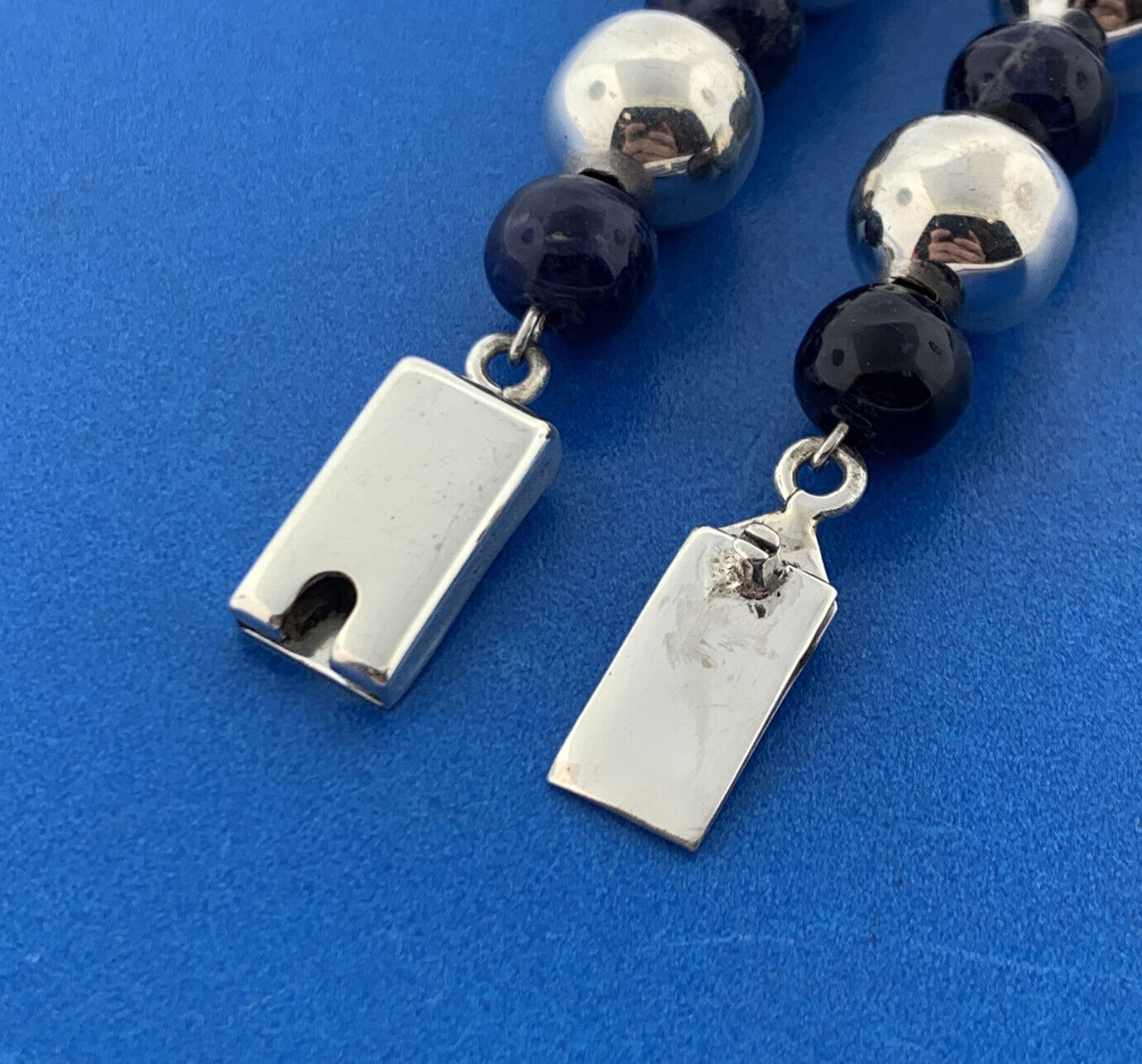 Taxco Mexico Designer TM-09 Sterling Silver 925 Lapis Bead 24" Strand Necklace