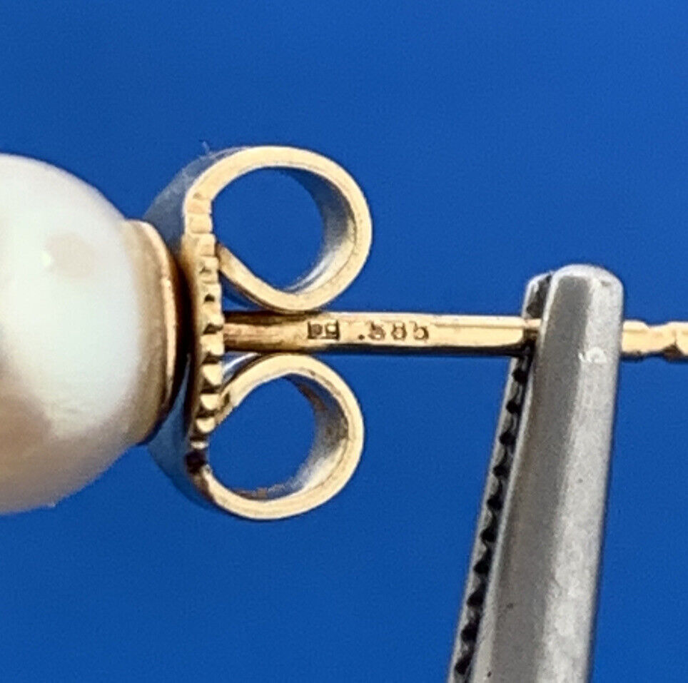 Designer 14K Yellow Gold Pearl 6.4mm Solitaire Classic Stud Earrings