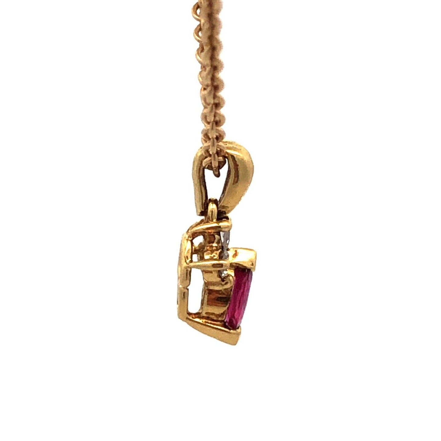 Estate 14K Yellow Gold Marquise Ruby Diamond Accented Pendant Chain Necklace