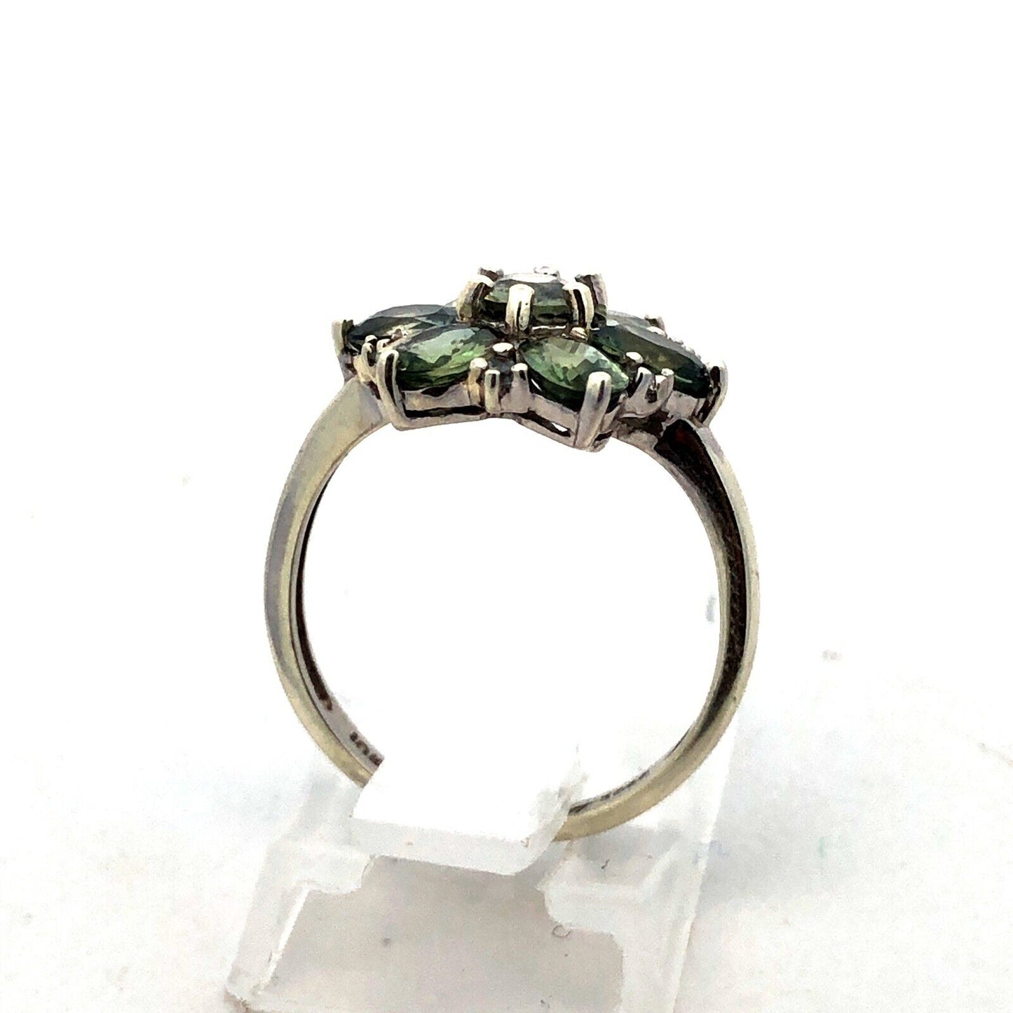 Designer TGGC 10K White Gold Oval Green Topaz Round Diamond Accent Cocktail Ring