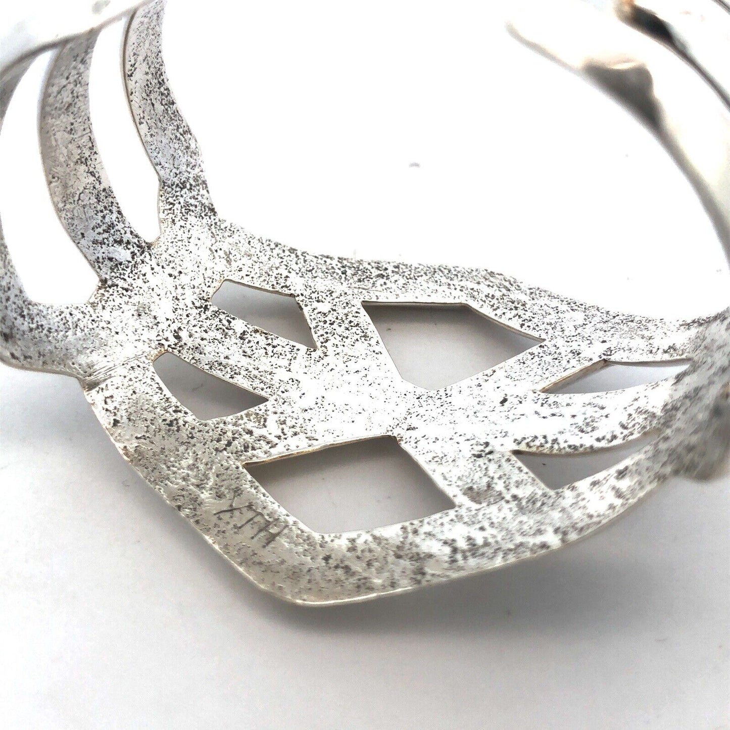 Native American YTH 925 Sterling Silver Wide Statement Open Cuff Bracelet