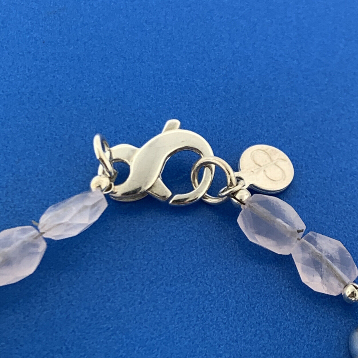 Designer Modernist Sterling Silver Rose Quartz Abstract Flower Station Bracelet