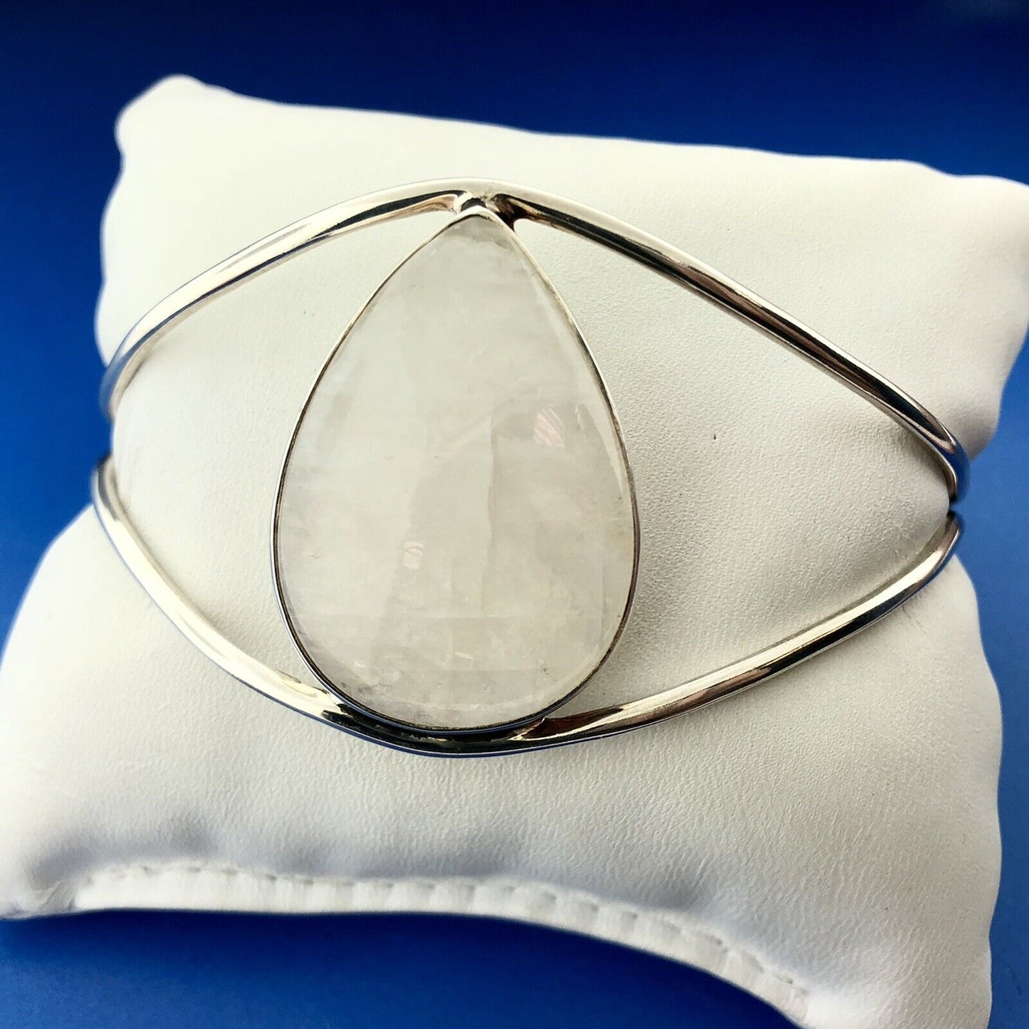 Designer Arya Esha 925 Sterling Silver Blue Moonstone Dramatic Cuff Bracelet