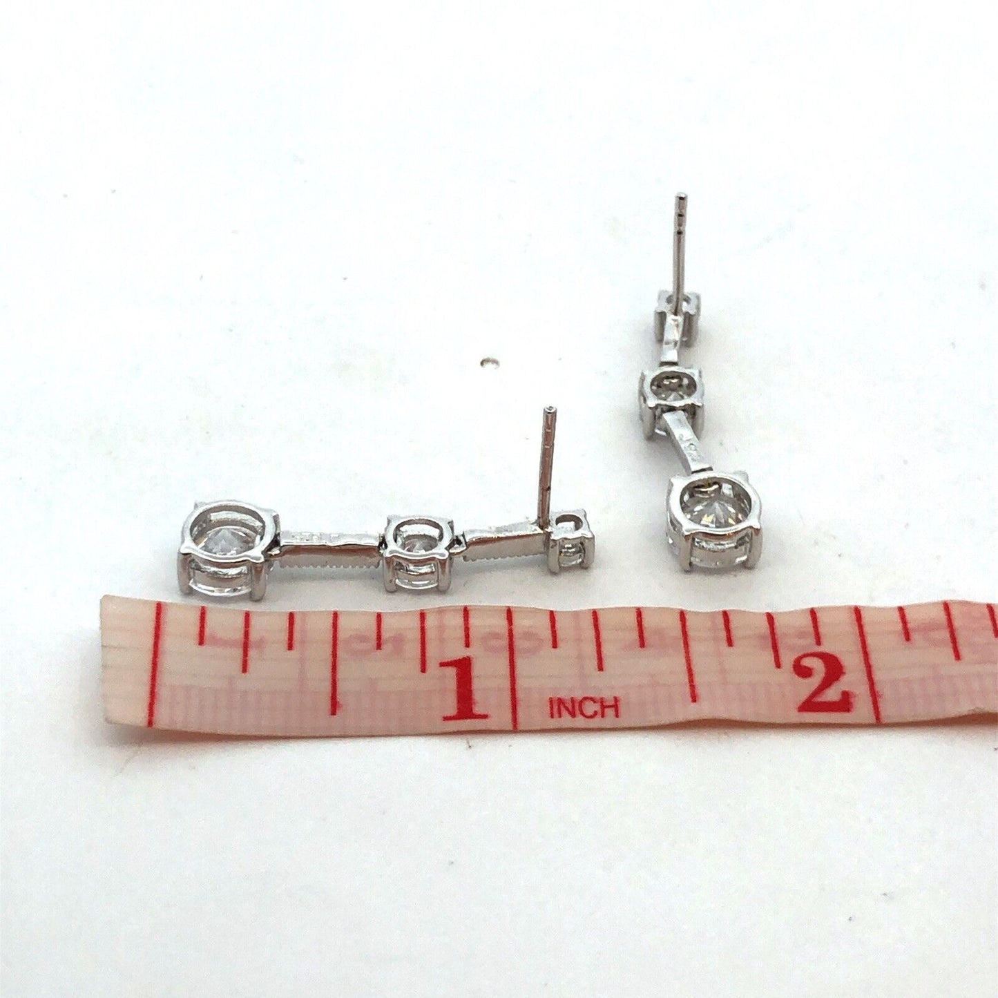 Designer J 925 Sterling Silver Round Cubic Zirconia CZ Drop Dangle Stud Earrings