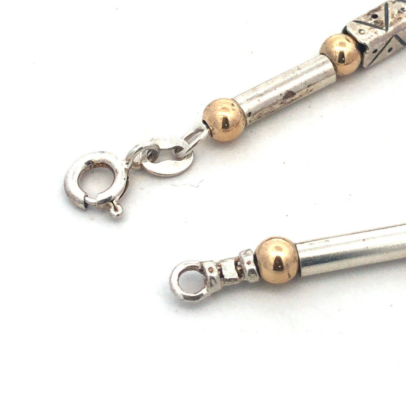 Designer Italy 925 Sterling Silver Gold Vermeil Two Tone Beaded Necklace