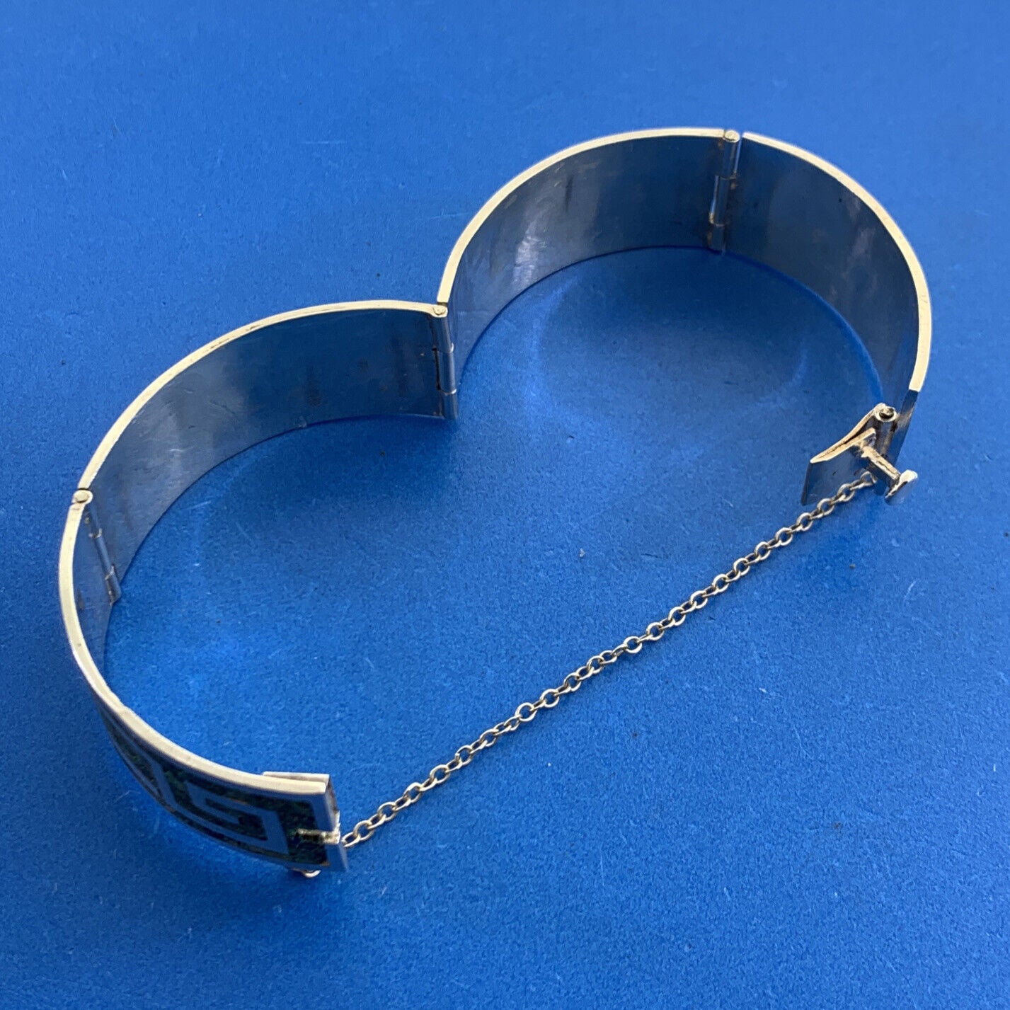 Taxco 925 Sterling Silver Mexico Turquoise Inlay Cuff Panel Bracelet
