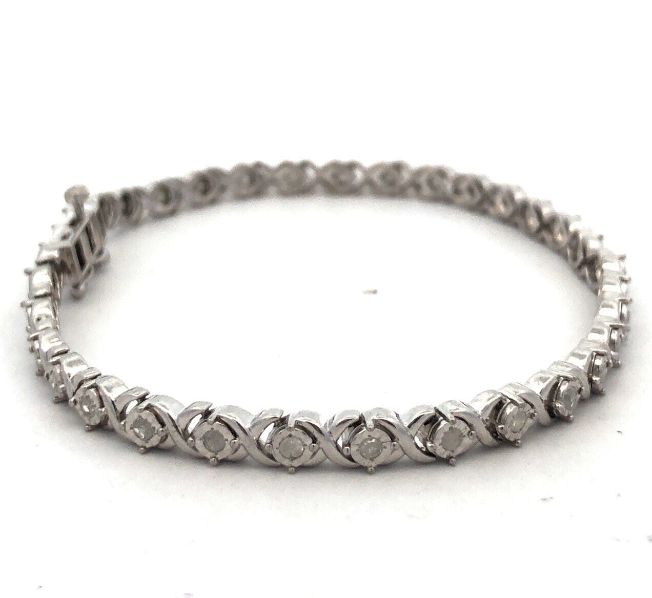 925 Sterling Silver Designer UD Round Diamond Infinity X & O Tennis Bracelet