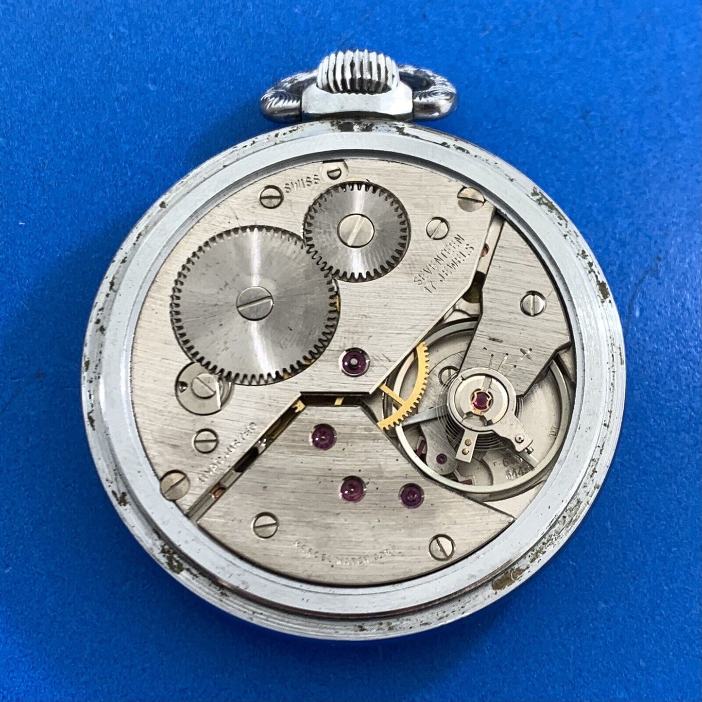 Vintage Villereuse Train Stainless Steel 17 Jewels Incabloc Swiss Pocket Watch