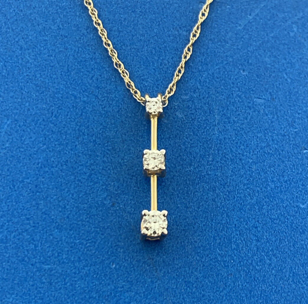 Designer 14K Yellow Gold Diamond Infinity Eternity Bar Drop Pendant Necklace