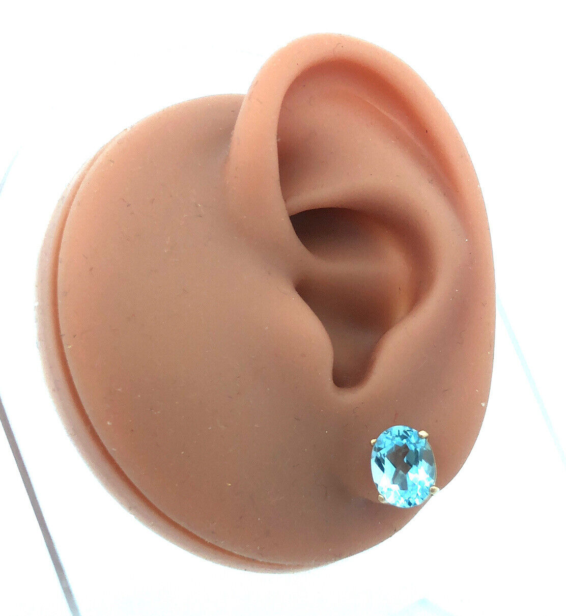 14K Yellow Gold Oval Blue Topaz Solitaire December Anniversary Stud Earrings