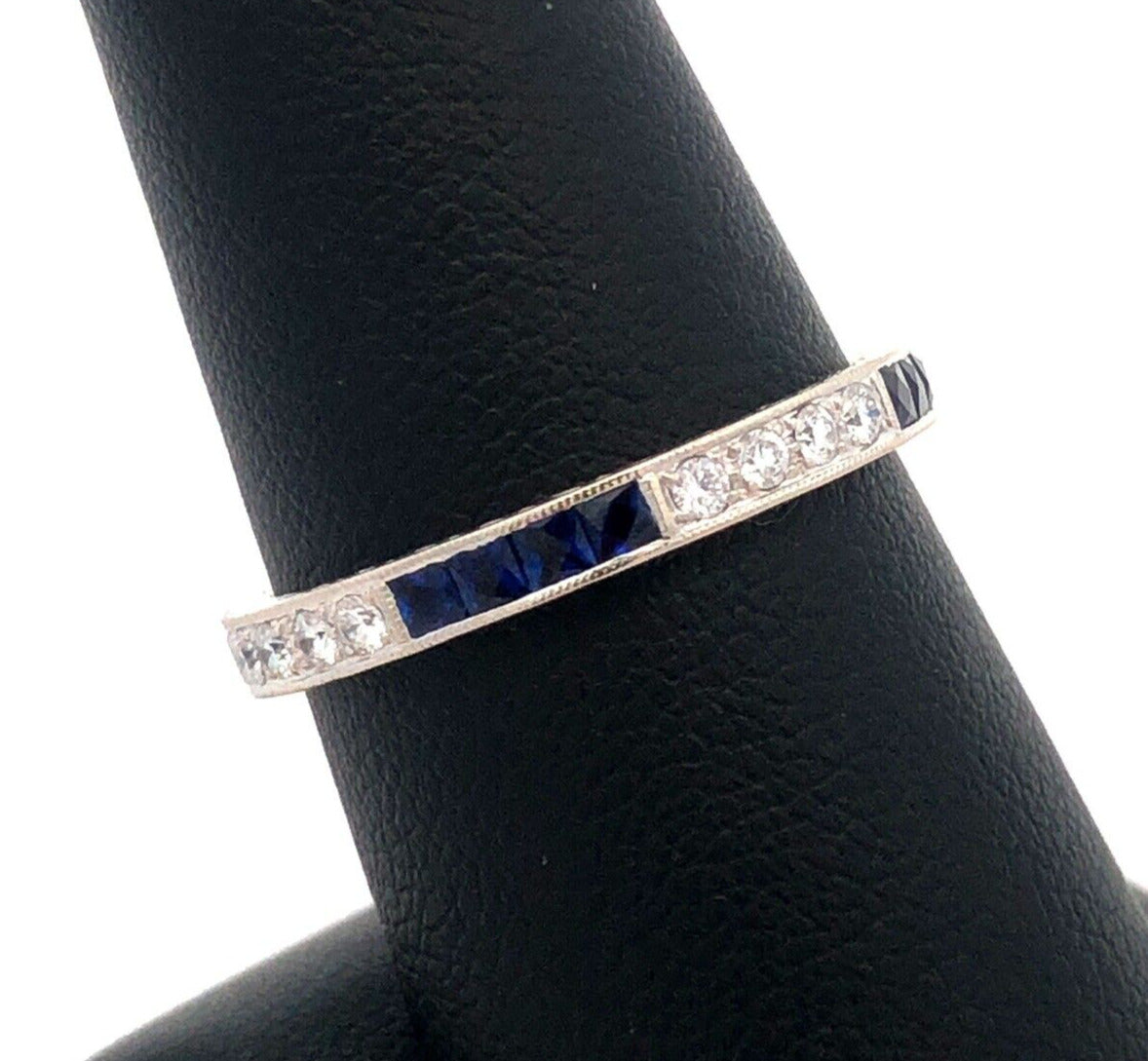Designer BKC 14K White Gold Sapphire Diamond Wedding Anniversary Band Ring