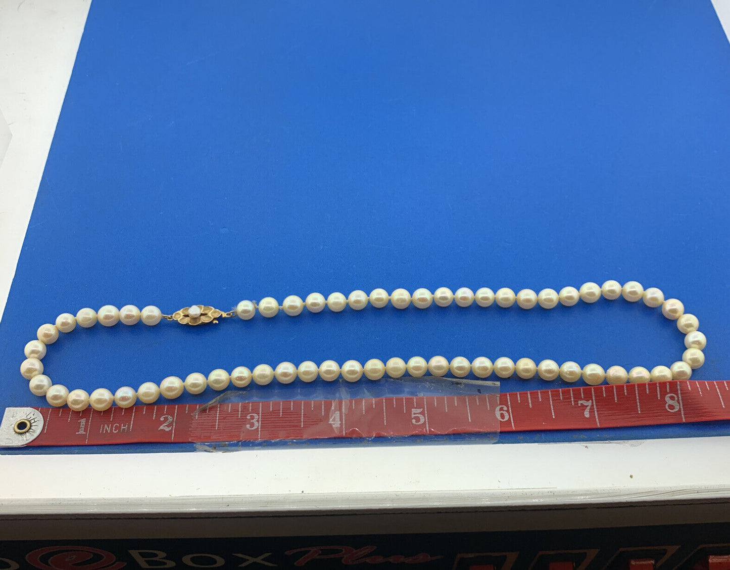 Vintage 14K Yellow Gold Hand Knotted Ivory Pearl Necklace