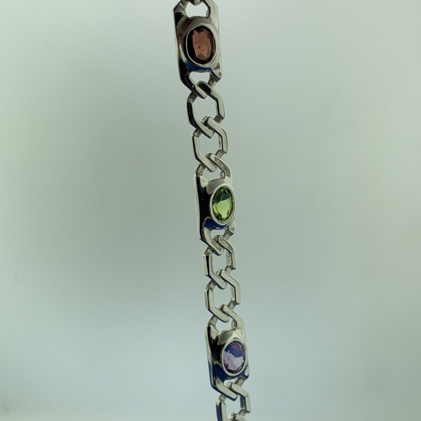 Designer 925 Sterling Silver Mixed Oval Gemstones Statement Tennis Bracelet