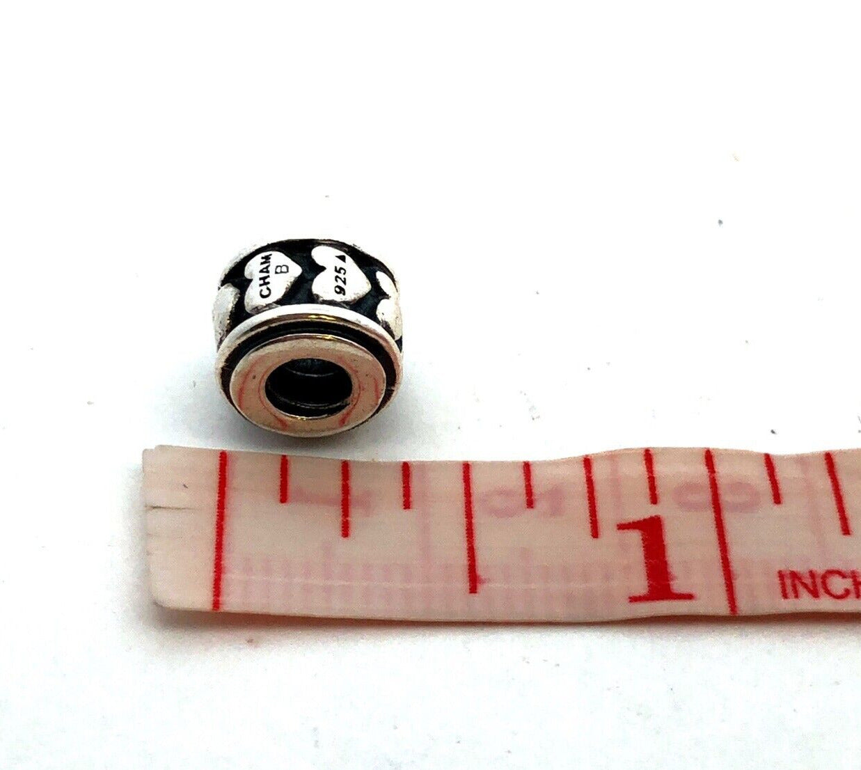 Designer CHAMILIA B 925 Sterling Silver Heart Love Valentines Bead Slide Charm