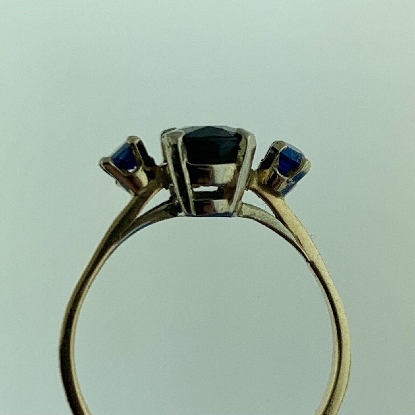 Vintage 14K Yellow Gold Oval Sapphire Solitaire Accented September Occasion Ring