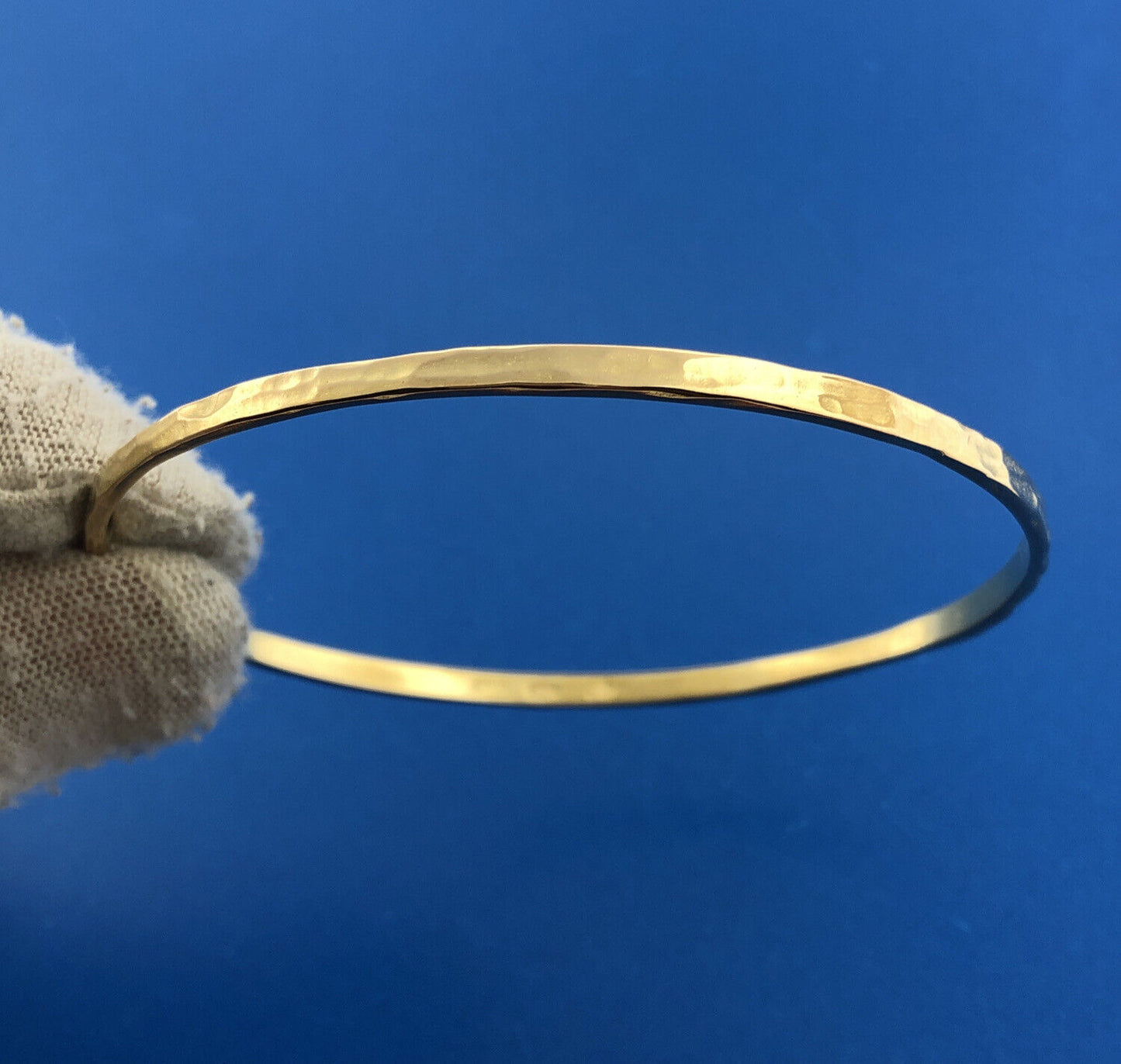 Veronese Italy Sterling Silver Vermeil Hammered Flat Stackable Bangle Bracelet