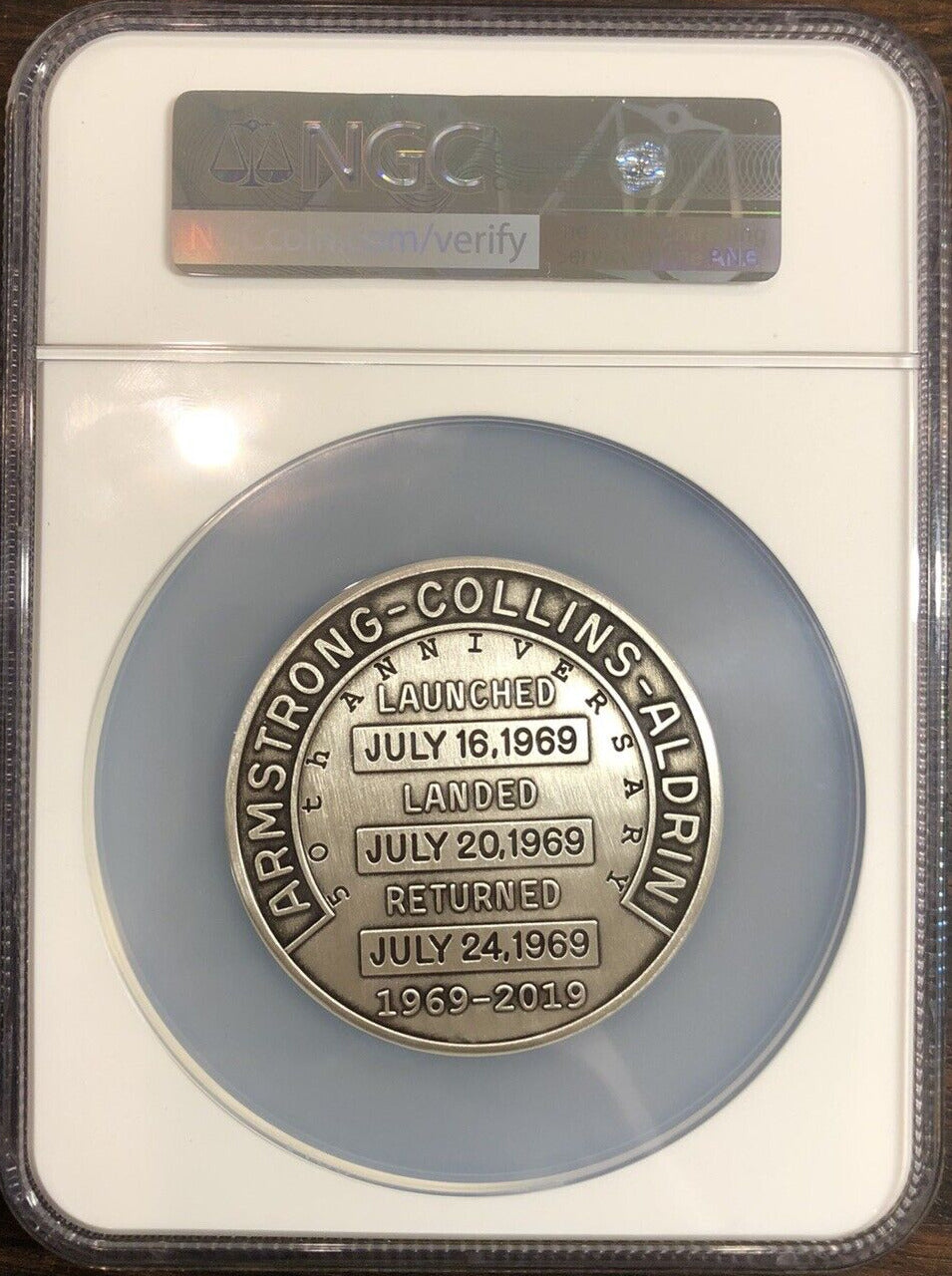2019 Apollo 11 50th Anniversary Robbins Restrike 5oz 999 Silver NGC MS70 Medal