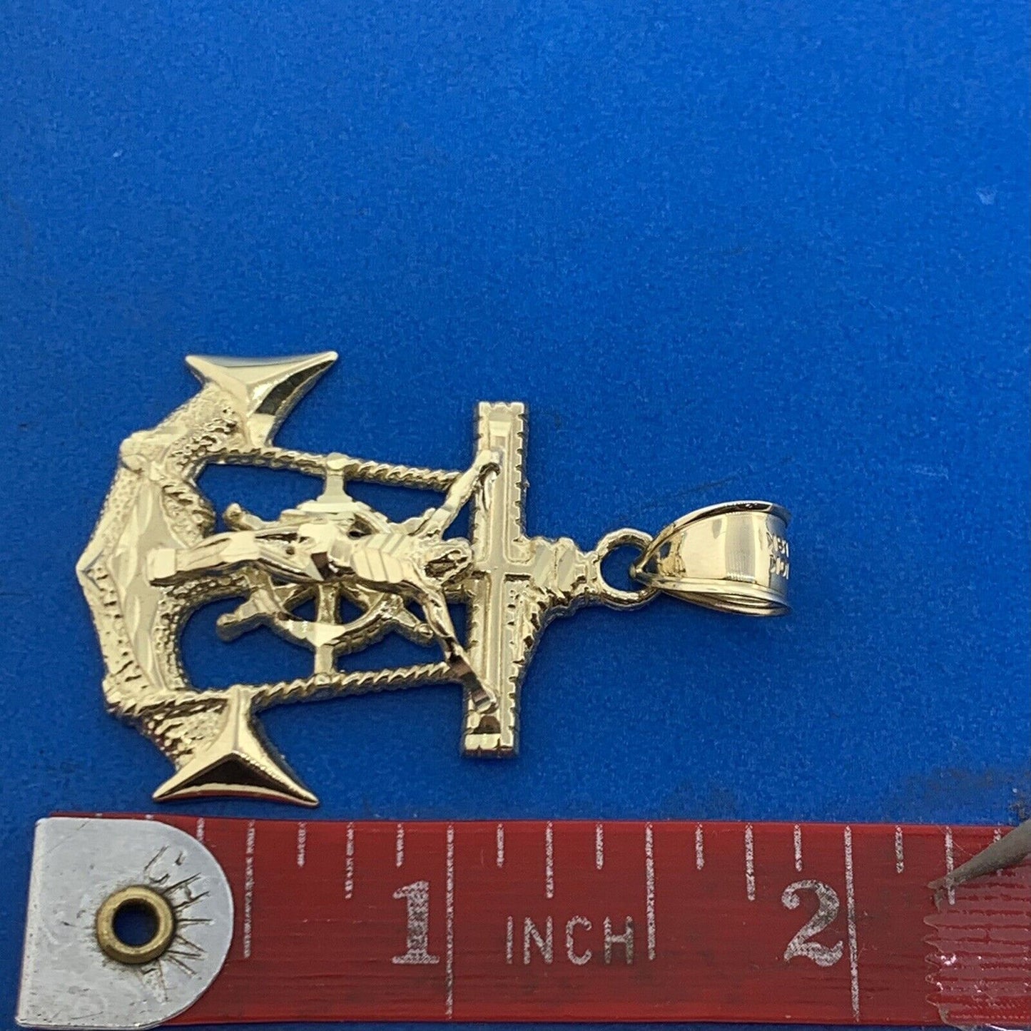 Designer 10K Yellow Gold Sailor's Cross Religious Sea Navy Statement Pendant