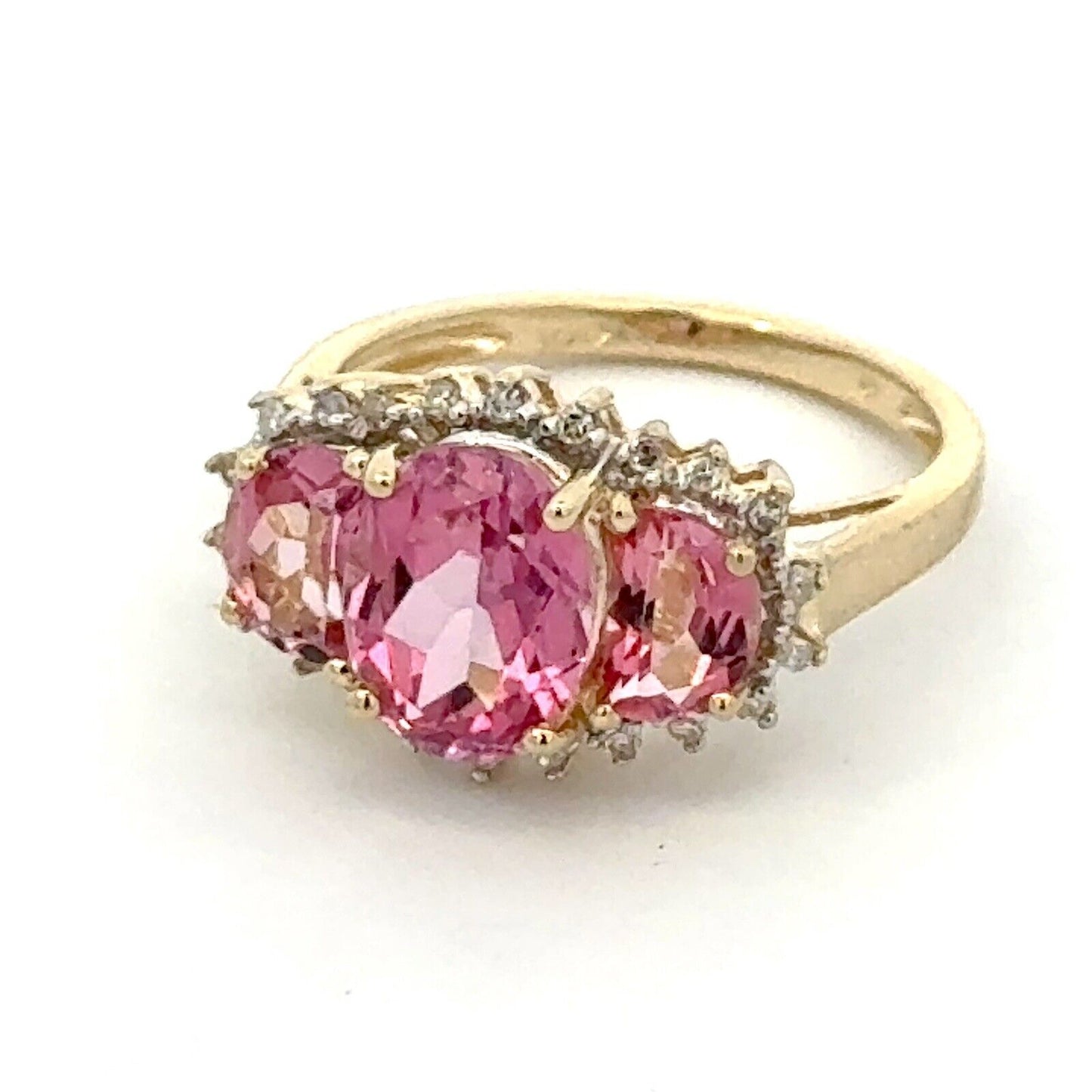 Designer 14K Yellow Gold Pink Topaz Diamond Accent Anniversary Ring