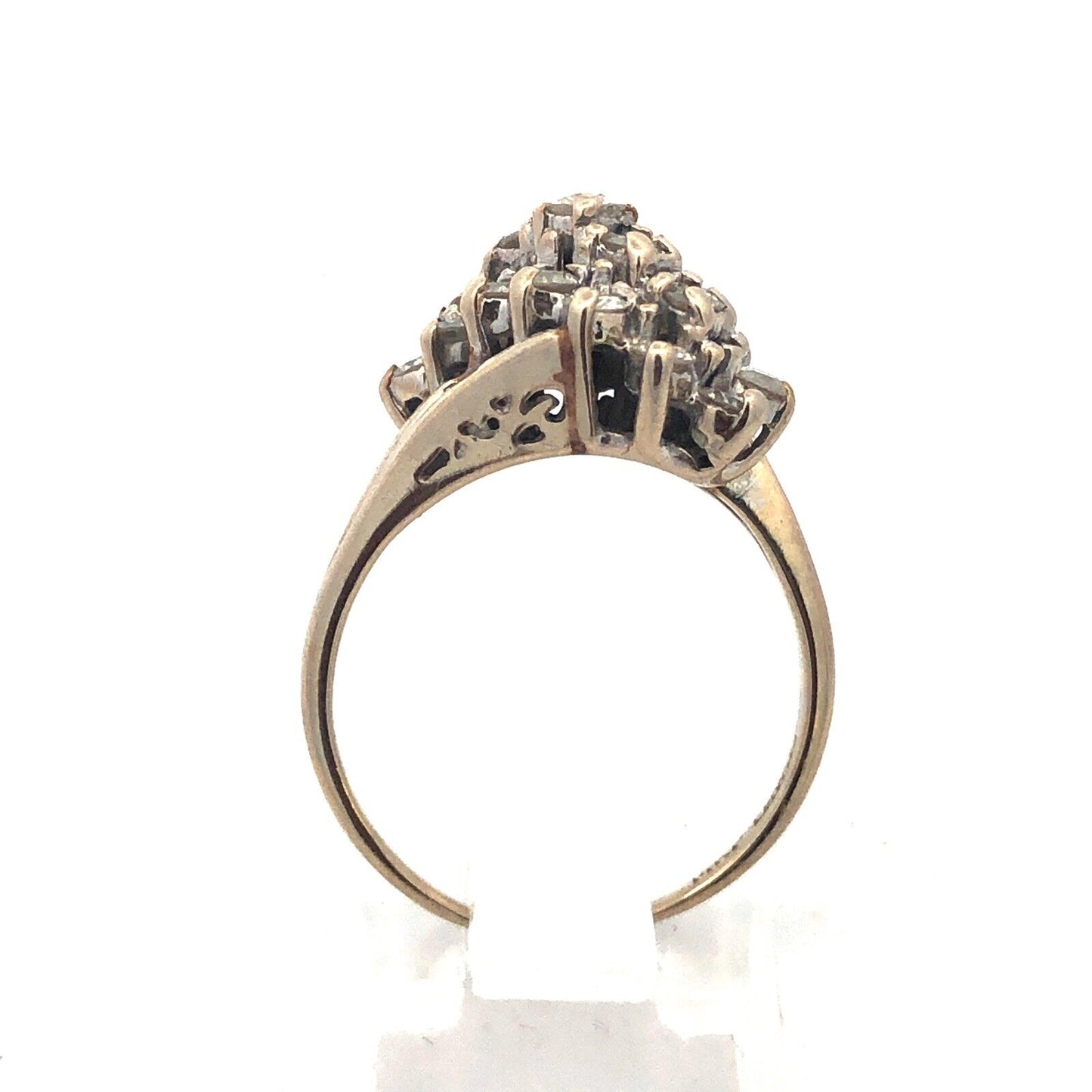 Vintage Designer 14K White Gold Diamond Cluster Bypass Waterfall Cocktail Ring