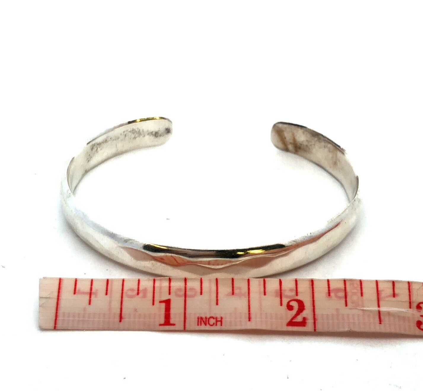 Estate 925 Sterling Silver Hammered Oval Open Cuff Bracelet