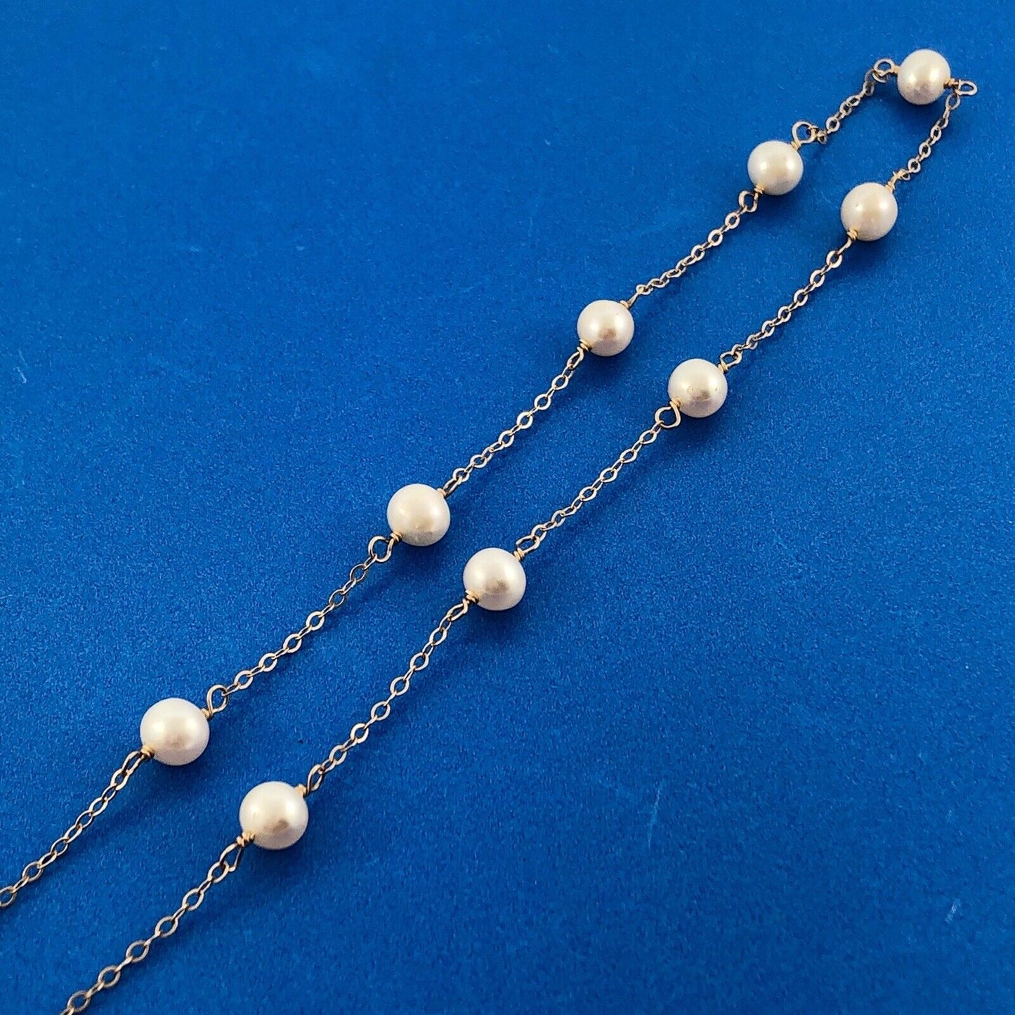 Gorgeous 14k Yellow Gold 6 mm White Pearl Thin Oval Link 16" Chain Necklace