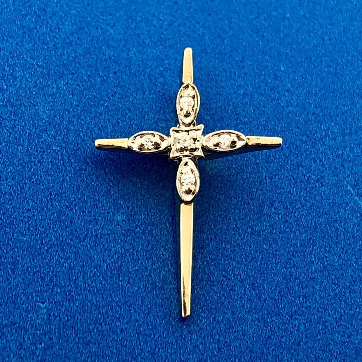 Elegant Modernist 14K Gold Diamond Cross Religious Easter Communion Pendant