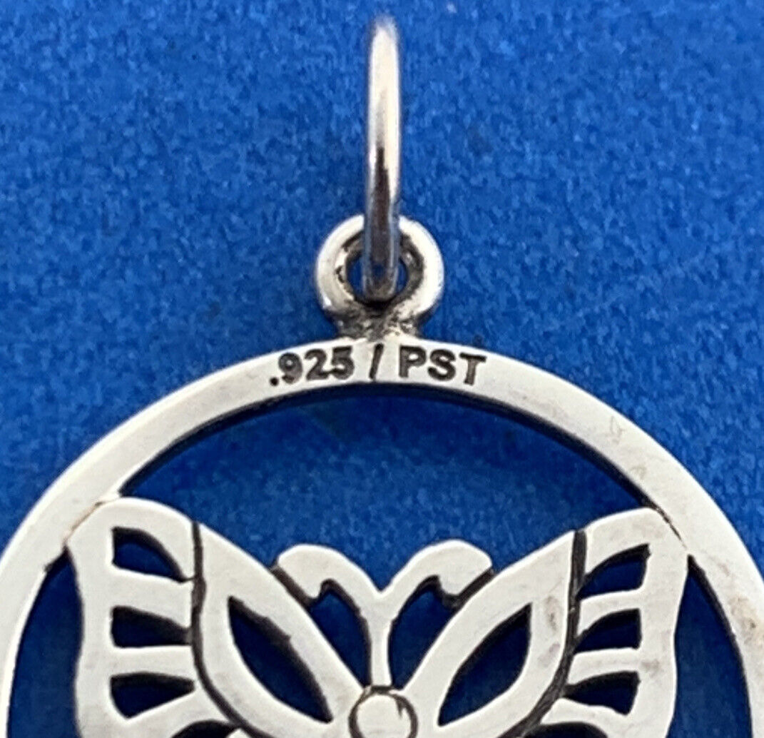 Designer PST Sterling Silver Open Cutout Butterfly Disc Petite Bracelet Charm