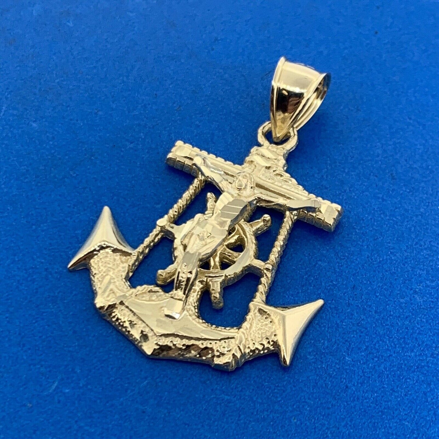 Designer 10K Yellow Gold Sailor's Cross Religious Sea Navy Statement Pendant