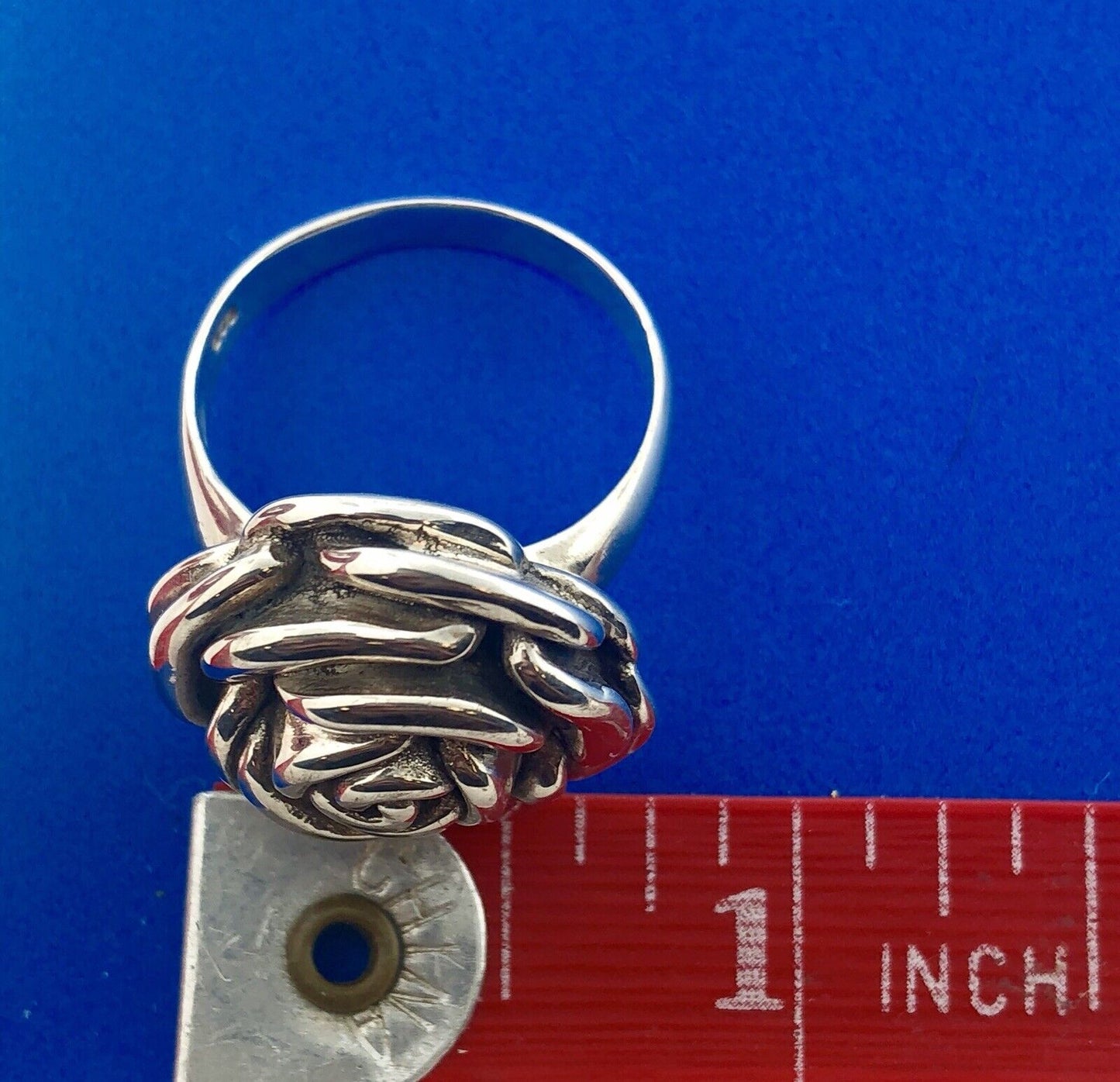 Fun 925 Sterling Silver Textured Rose Camellia Flower Statement Ring