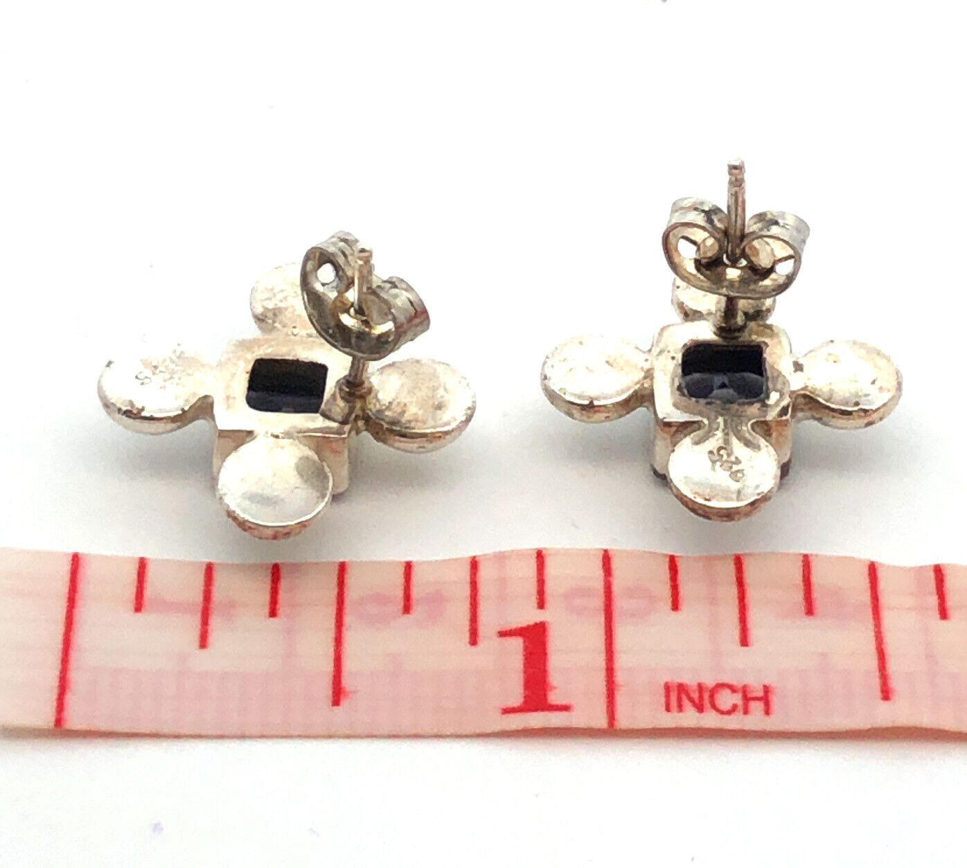 Vintage 925 Sterling Silver Square Purple Amethyst Cross Stud Earrings