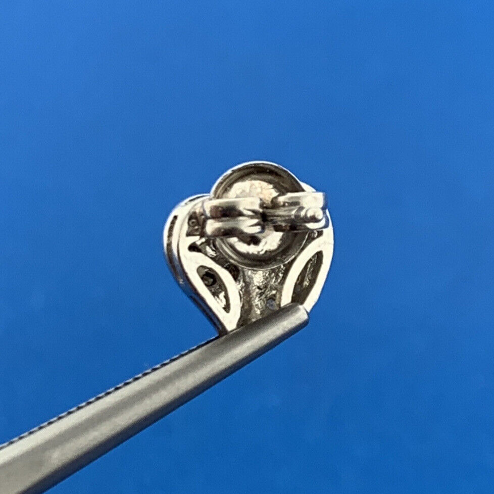 Designer HN 925 Sterling Silver White Black Diamond Cluster Heart Stud Earrings