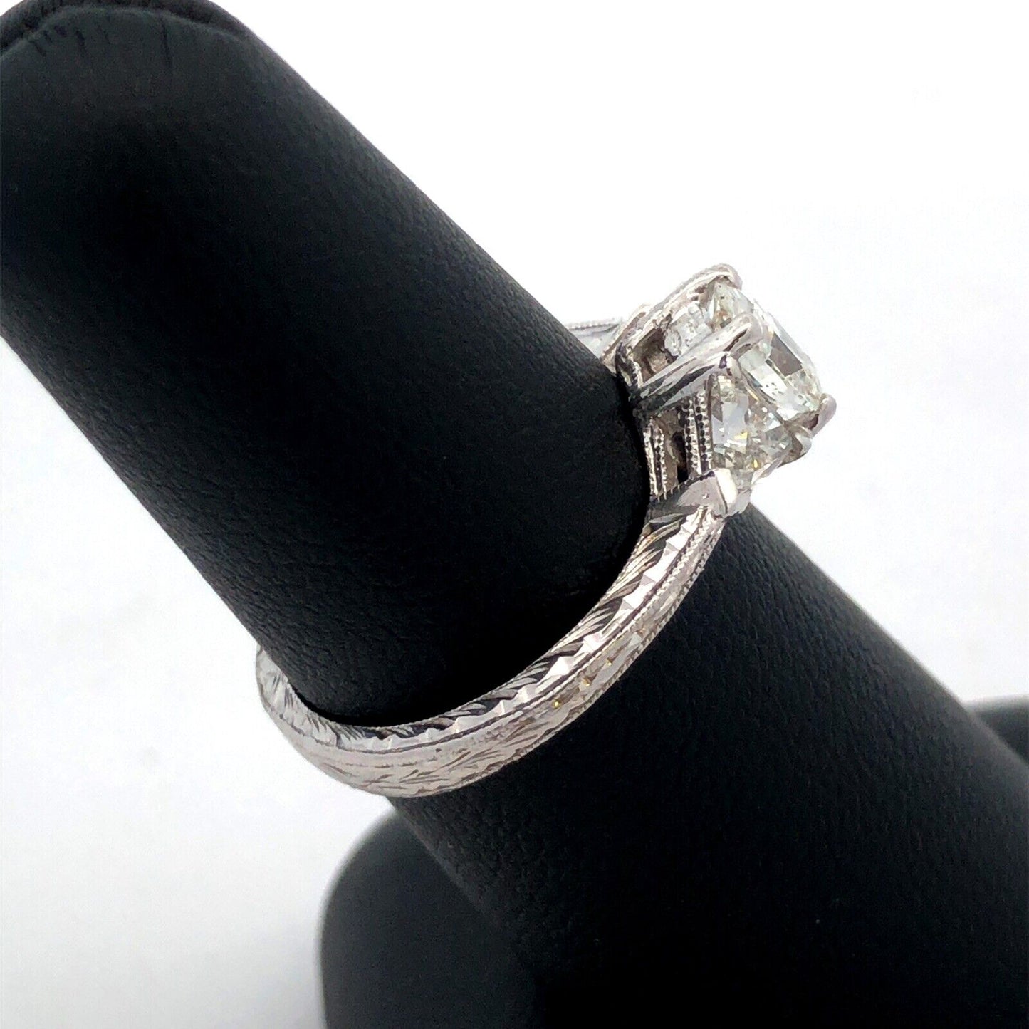 Estate Platinum Oval Diamond Trillion Accented Engagement Ring