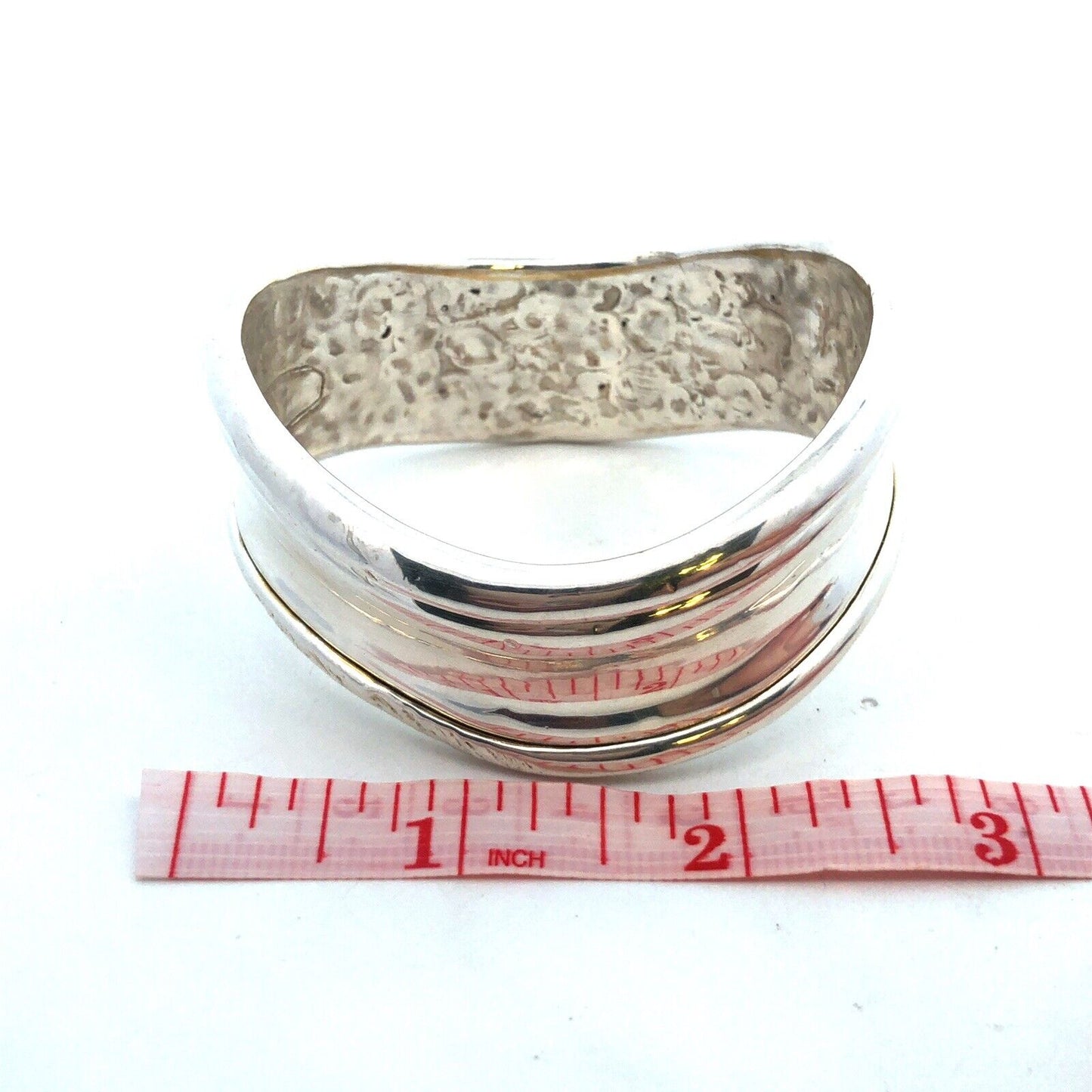 925 Sterling Silver Modernist Wave Statement Wide Bangle Bracelet