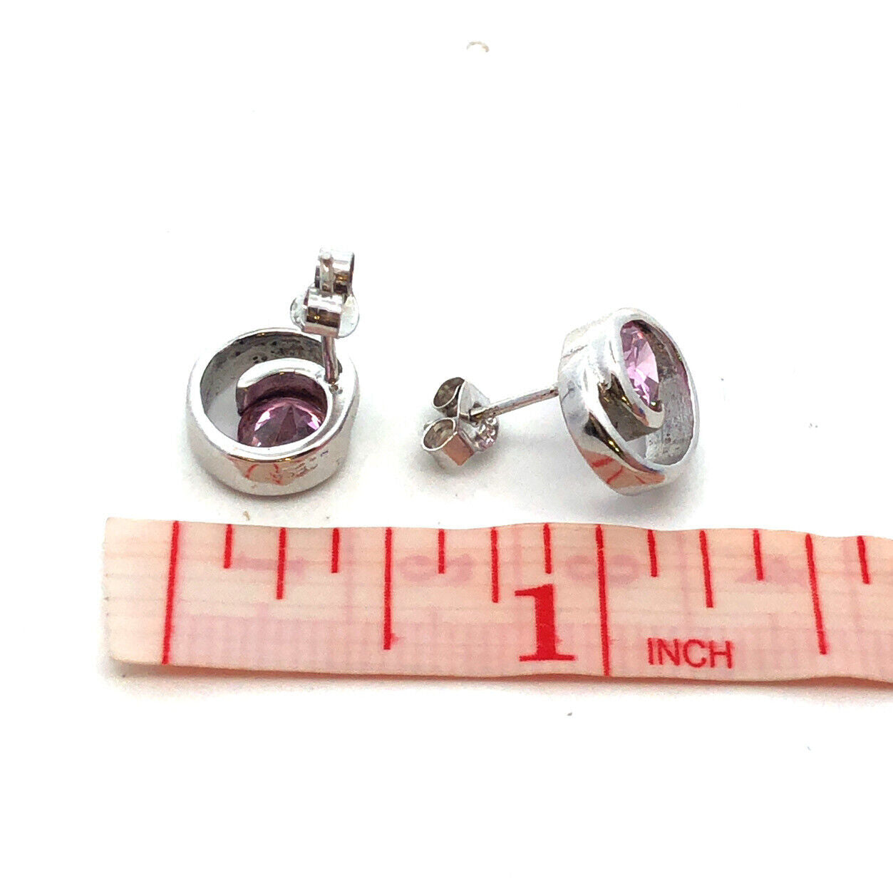 925 Sterling Silver Round Pink Tourmaline Solitaire Swirl Stud Earrings