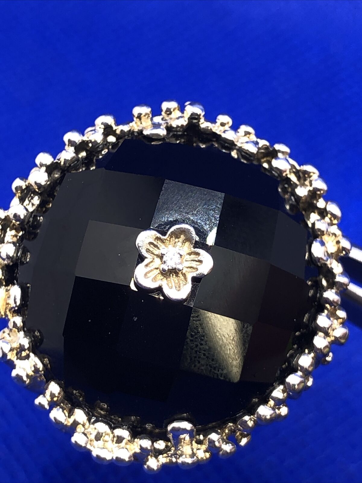 Designer Black Onyx 925 Sterling Silver Diamond Accent Dome Statement