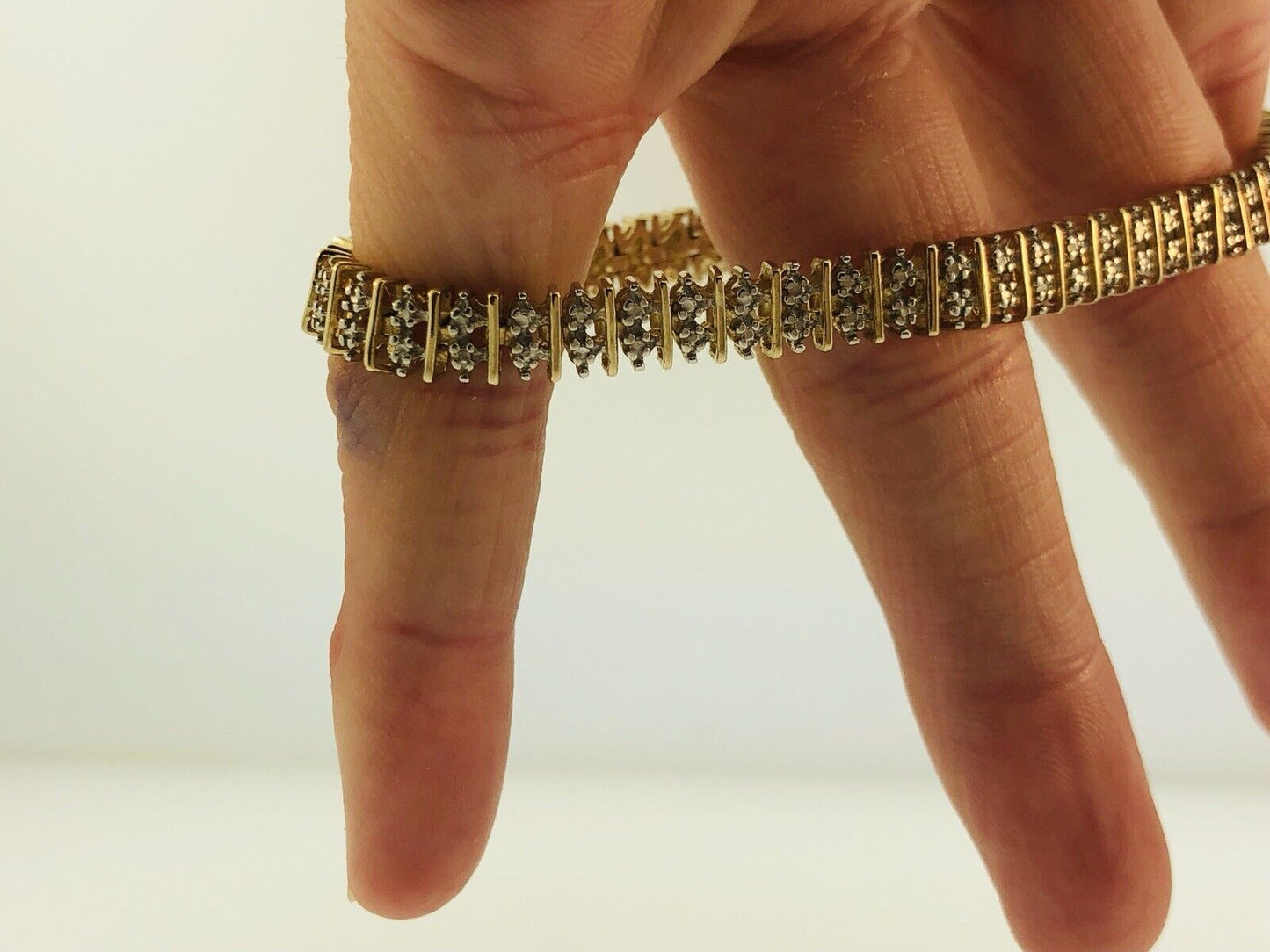 Vintage Sterling Silver 925 Vermeil Diamond Illusion Link Tennis Bracelet S184