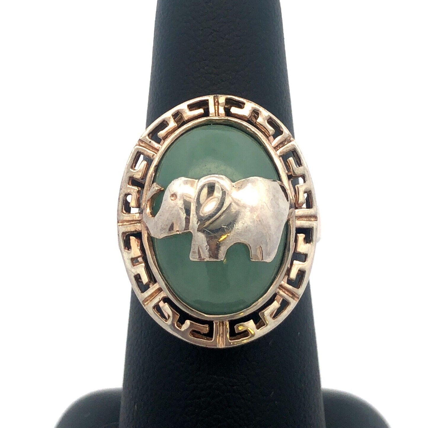 Designer 925 Sterling Silver Jade Oval Cabochon Elephant Statement Cocktail Ring
