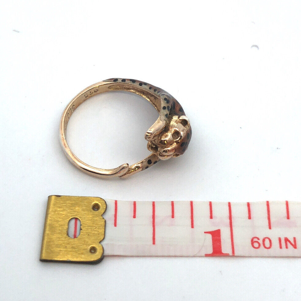 Designer SLC 925 Sterling Silver Yellow Gold Enamel 3D Cheetah Ring