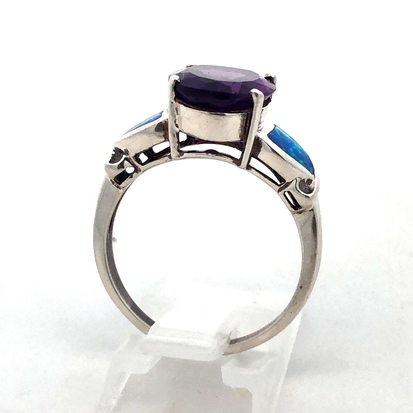 Designer 925 Sterling Silver Oval Amethyst Opal Doublet Accented Statement Ring