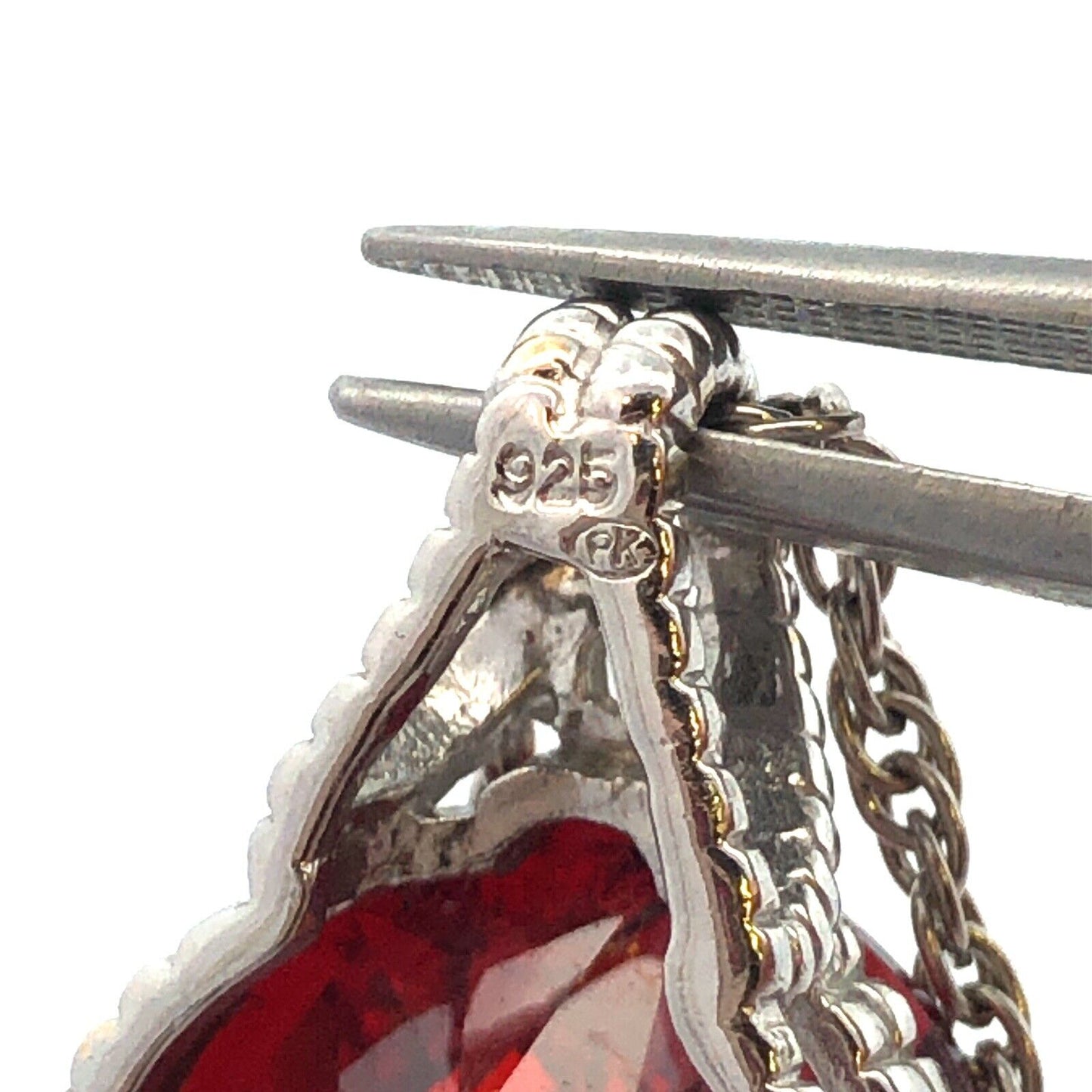 925 Sterling Silver Two Tone Cushion Cut Red Cubic Zirconia CZ Necklace
