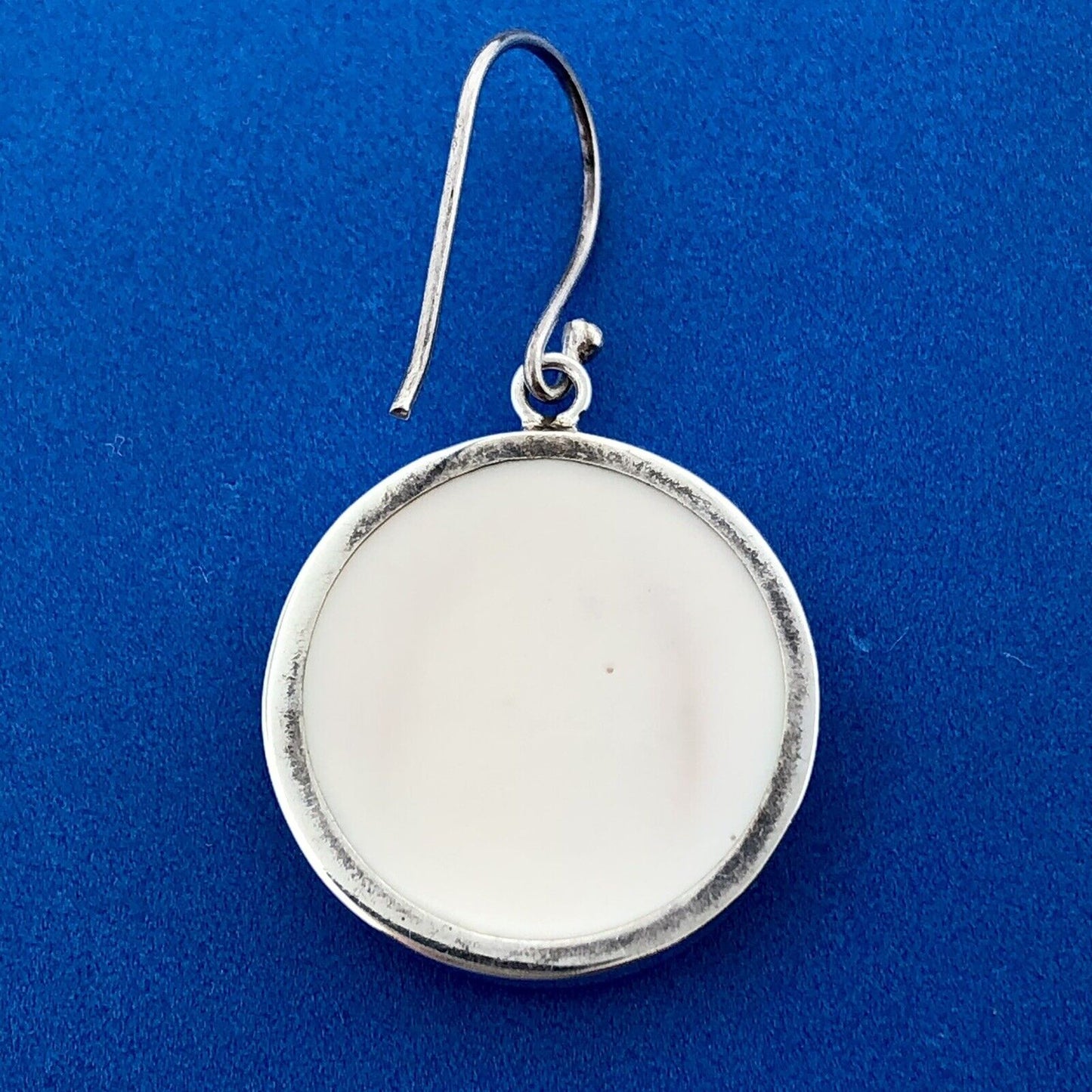 Retro 925 Sterling Silver Brown White Enamel Spotted Skin Disc Dangle Earrings
