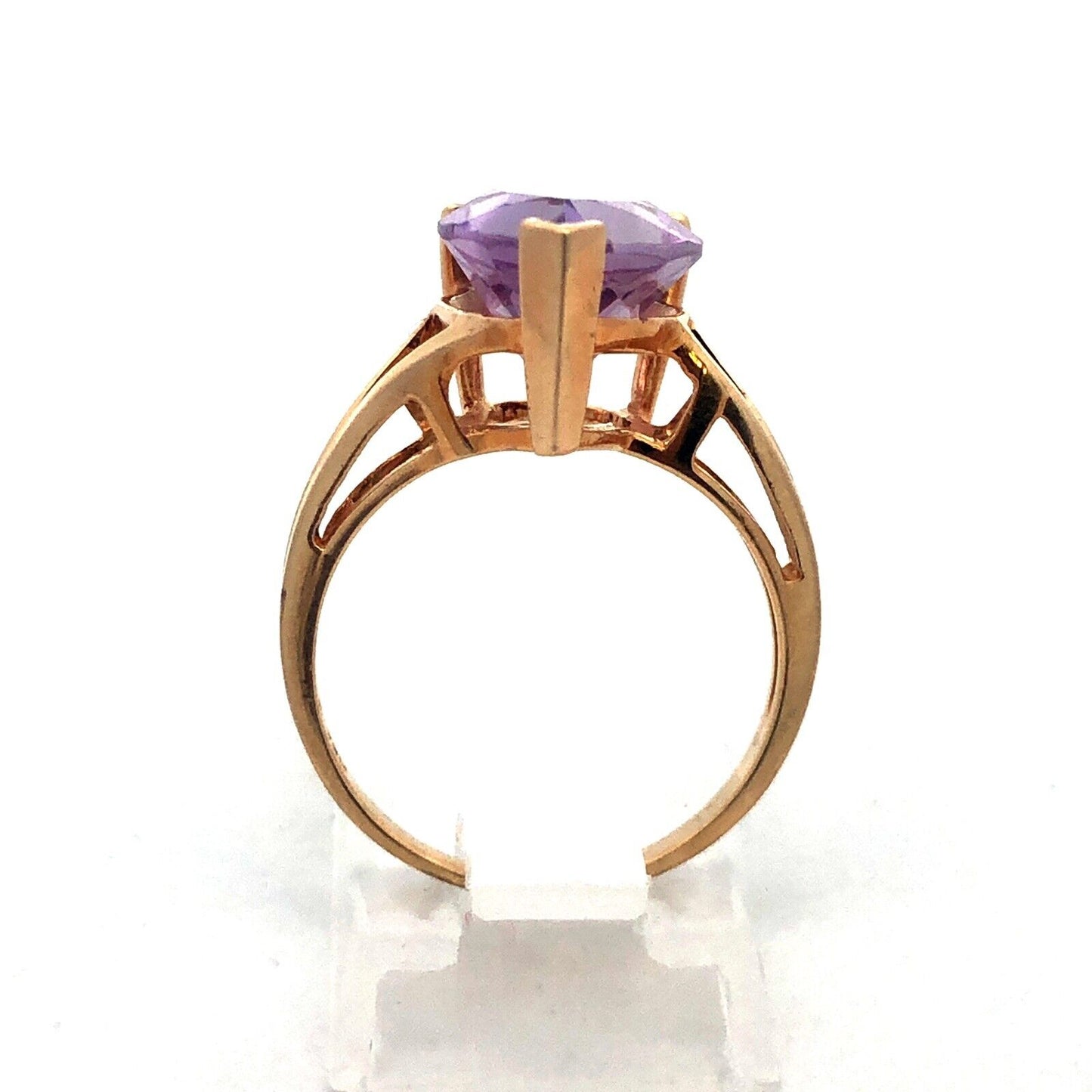 Retro 14K Yellow Gold Pear Shaped Amethyst Solitaire February Anniversary Ring