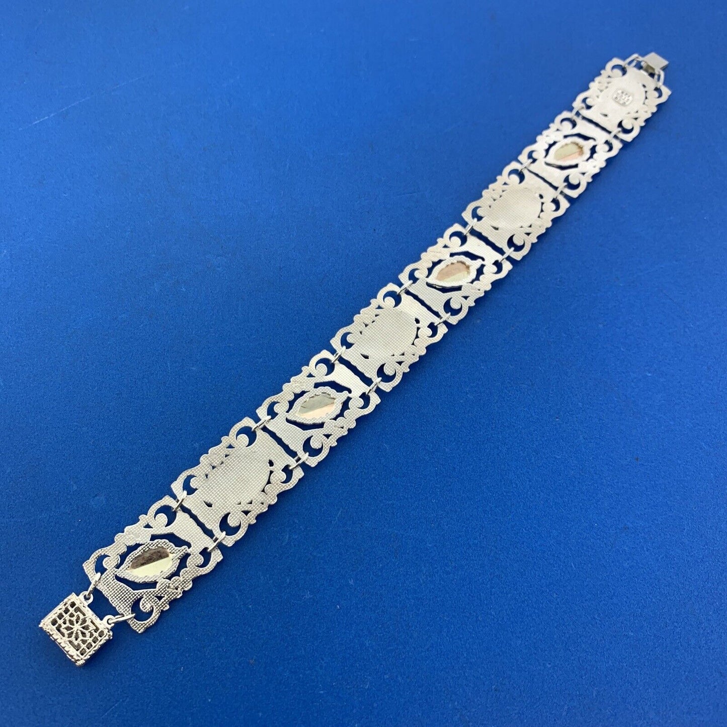 925 Sterling Silver 12K Yellow Rose Gold Mother Of Pearl Leaf Panel Bracelet