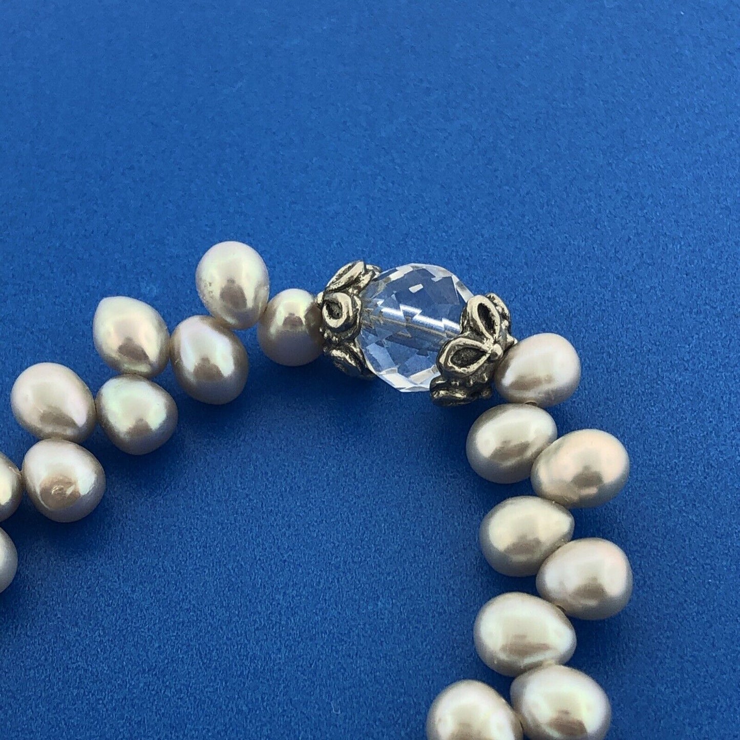 Designer Liz Henry 925 Sterling Silver Pearl Crystal Choker Necklace