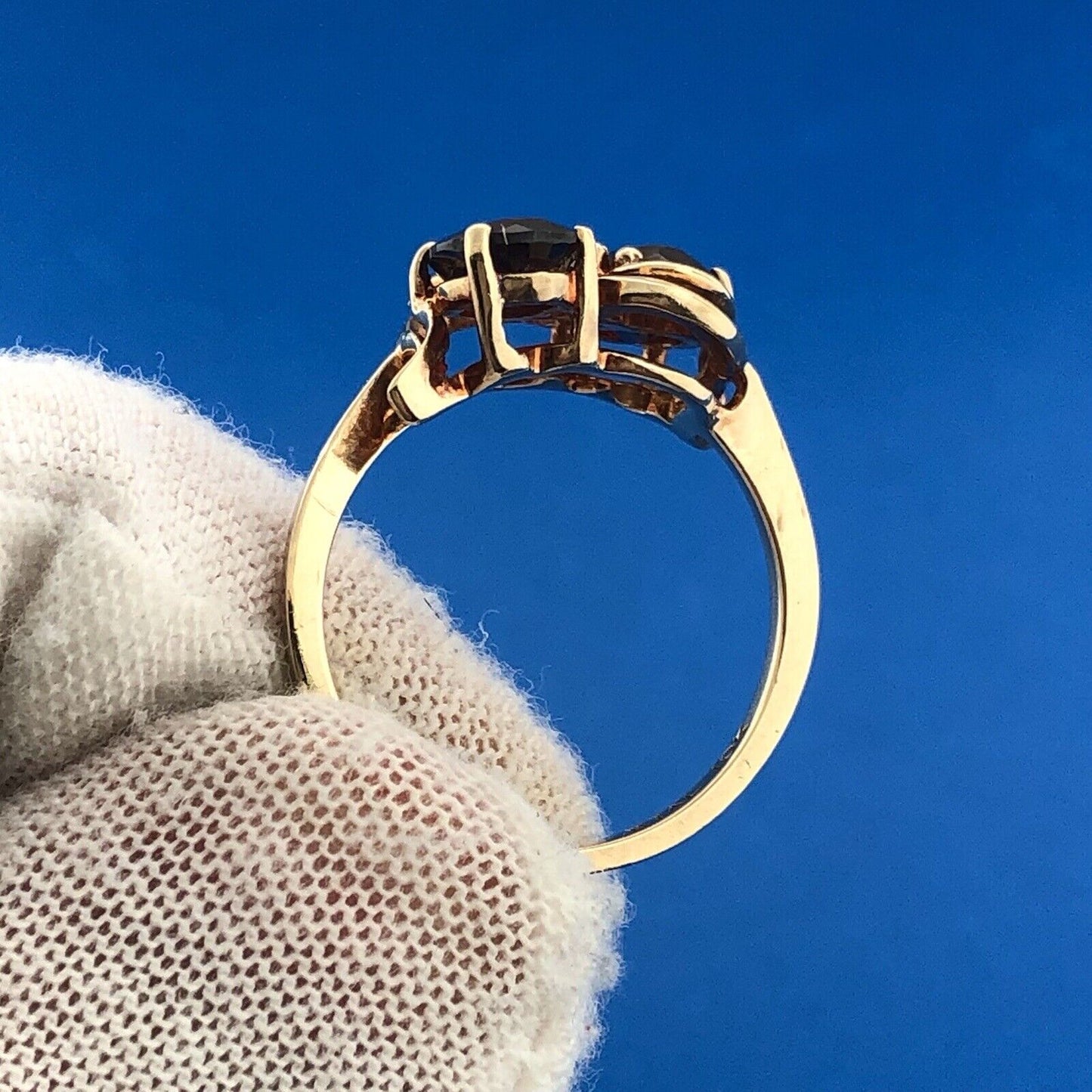 Retro Designer 10K Yellow Gold Garnet Diamond January Anniversary Bypass Ring
